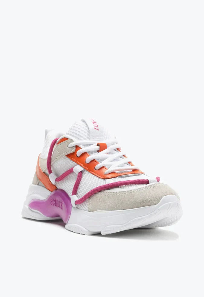 TÊNIS SPORTY COURO E CAMURÇA BEGE LARANJA E ROSA