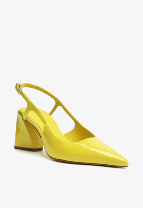 SAPATO SCARPIN VERNIZ SALTO GEOMÉTRICO AMARELO