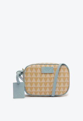 BOLSA TIRACOLO TRIANGLE BEGE E AZUL