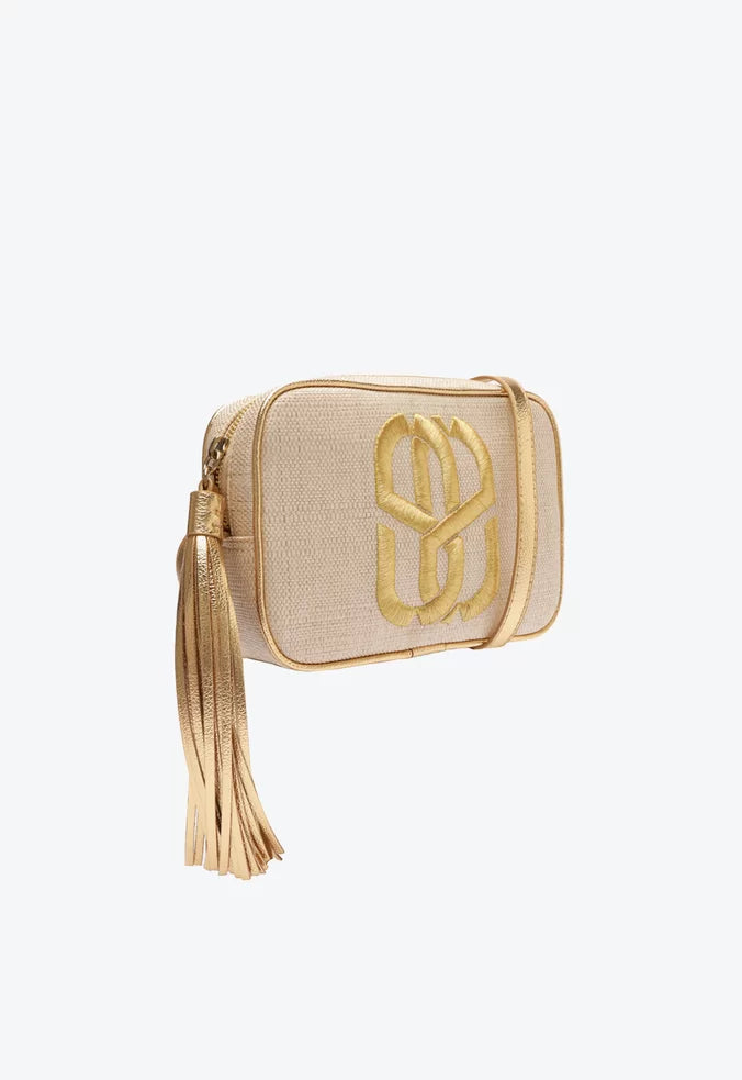 BOLSA TIRACOLO KATE TRAMA NATURAL DOURADO