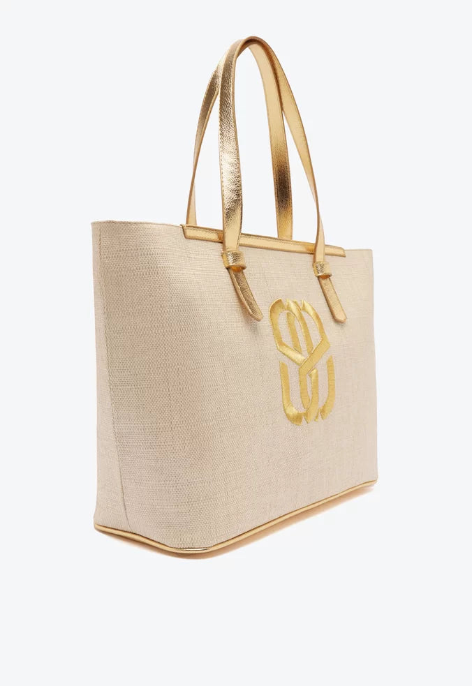 BOLSA SHOPPING GRANDE KATE TRAMA NATURAL DOURADA