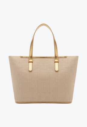 BOLSA SHOPPING GRANDE KATE TRAMA NATURAL DOURADA